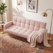 Soft Teddy Fleece Adjustable Pink Sofa Bed, Multifunctional Couch for Living Room Bedroom Small Spaces