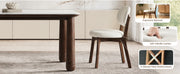 63' Sintered Stone Dining Table Set with 6 Upholstered Chairs, Farmhouse Dinner Table Set of 7 Piece with White Stone Top & Solid Wood Walnut Frame, Beige Chenille Seats, Heavy-Duty Support up to 1000