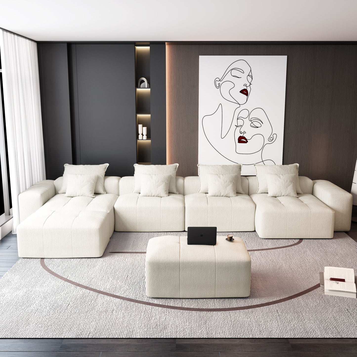 Modern Oversized Diy Combination Modular Sectional Sofa With Pillows