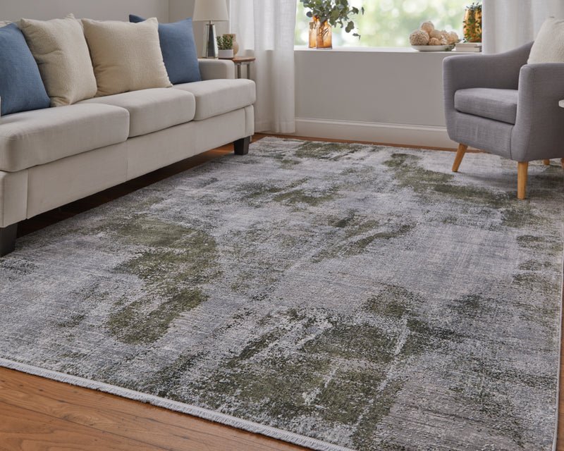 Cadiz Modern Ikat, Gray/Green/Silver