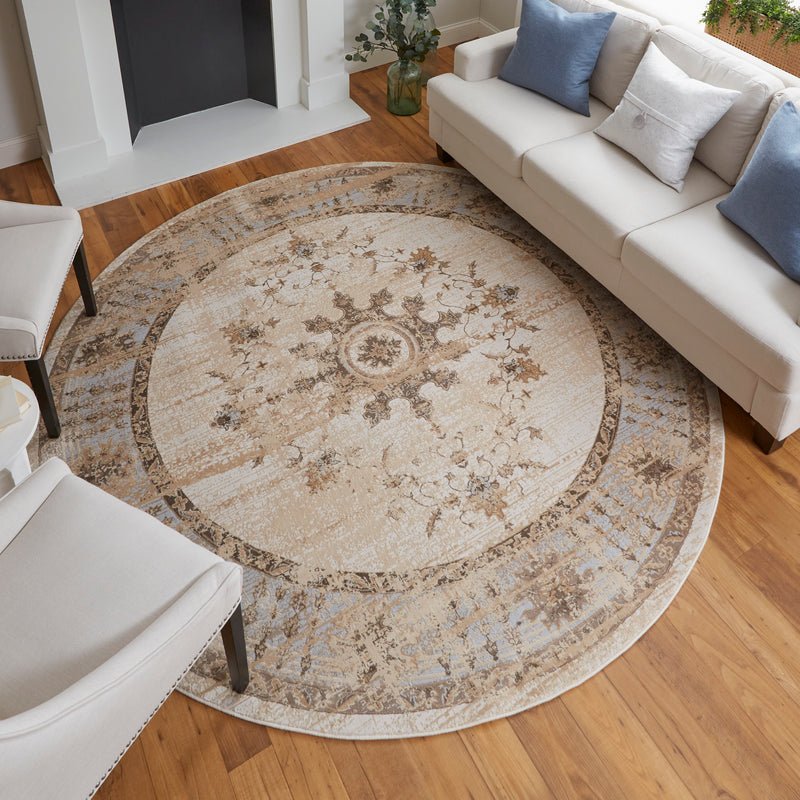 Celene Traditional Bordered, Tan/Brown/Gray