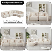 Modern Luxury Curved Corner Sectional Sofa, Chenille Modular Cloud Sofa, Beige, High-Back Oversized Four-Seater, No Assembly Required