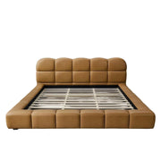 Roswell Luxurious King Size Platform Bed with Biscuit-Tufted Vegan Leather Headboard in Tan, Durable Material, 95.1 x 95.5 x 39.2 Inches