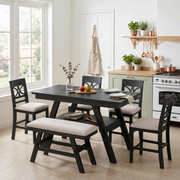 TOPMAX 6-Piece Wood Counter Height Dining Table Set with Storage Shelf, Kitchen Table Set with Bench and 4 Chairs,Rustic Style,Espresso+Beige Cushion (old sku: N717S000257AAP)