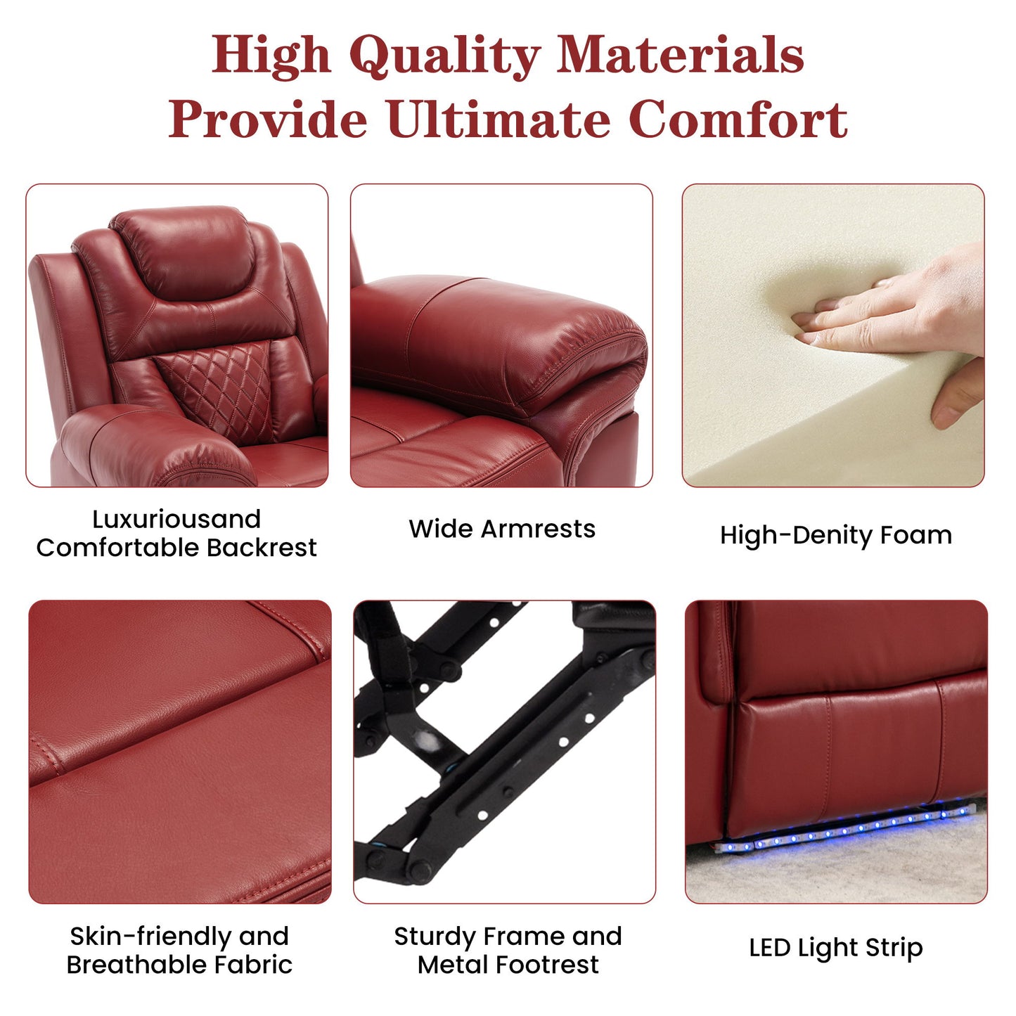 3 Pieces Recliner Sofa Sets Home Theater Seating Manual Recliner Chair With Center Console And LED Light Strip For Living Room