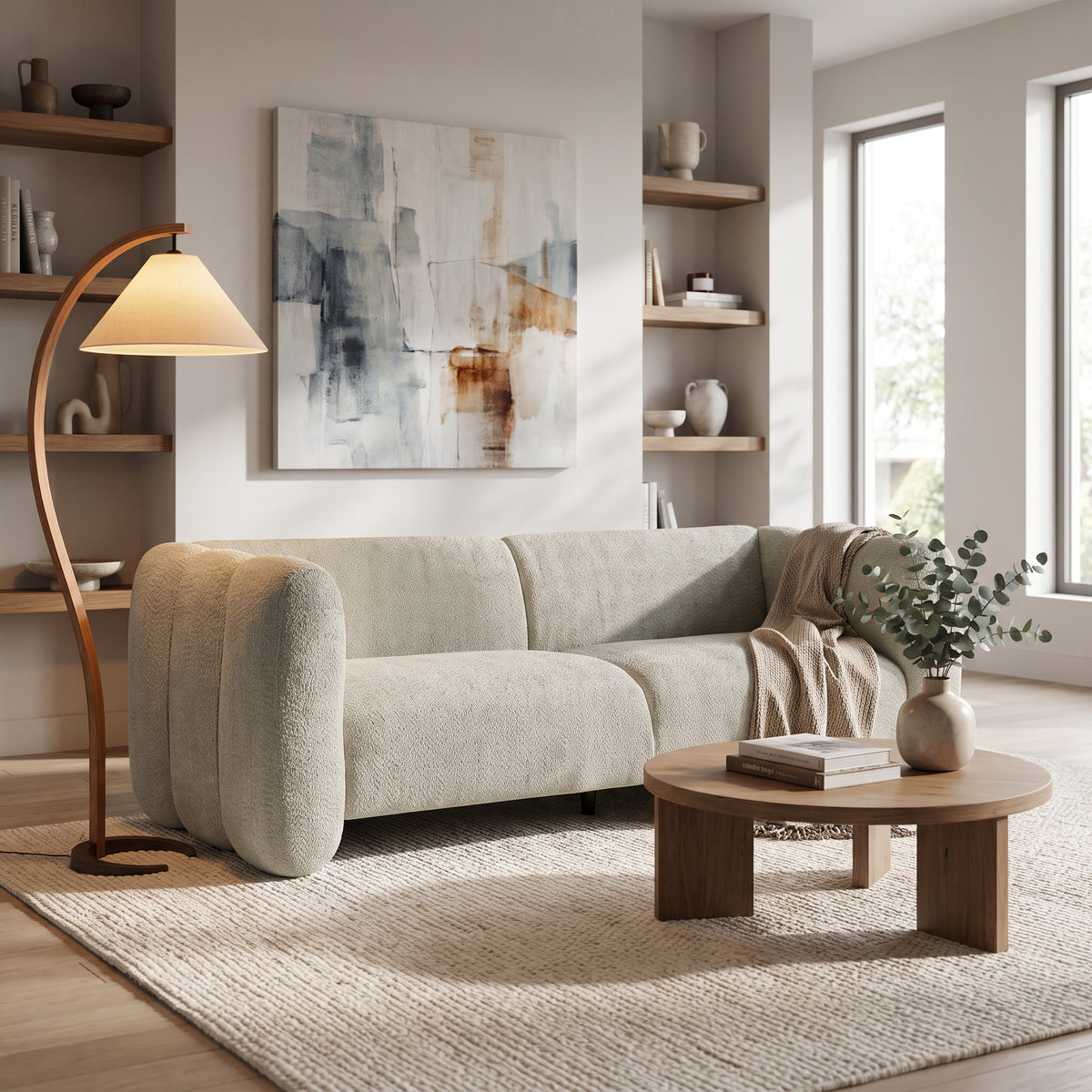 Tonson 83' 3-Seater Boucle Sofa,Wave Design, Living Rooms,Bedrooms,Apartment Office,Light Green