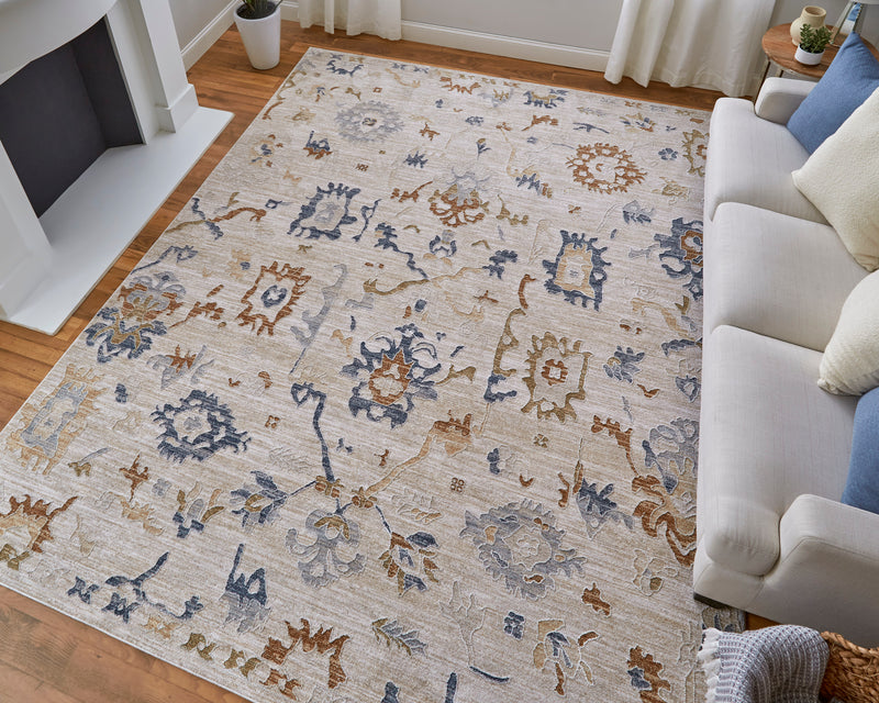 Pasha Transitional Floral & Botanical, Ivory/Blue/Gold
