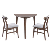 3-Piece Modern Table Set - Triangular Side Table & 2 Curved Wood Chairs, Minimalist Space-saving Brown Finishes for Living Room, Kitchen, Small Space, Easy to Assemble