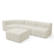 Modern Semi-Curved Modular Sectional Sofa, Vertical Stitched Chenille Soft Couch with Movable Adjustable Ottoman, Rounded Edge Wear-resistant All Season Comfort Floor Sofa for Indoor Use-Beige