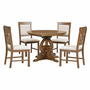TREXM 5-Piece Retro Functional Dining Set, 1 Extendable Table with a 16-inch Leaf and 4 Upholstered Chairs for Dining Room and Kitchen (Walnut)