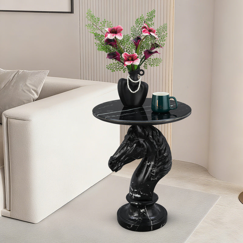 Horse Head Accent Table Animal Statue End Tables Livingroom, Black