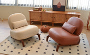 Cute Accent Chair with Solid Wood Legs, Faux Leather Living Room Chair with Soft Cushion, Cozy Bedroom Chair, Comfy Armless Reading Chair for Apartment, Waiting Room, Balcony (Brown)