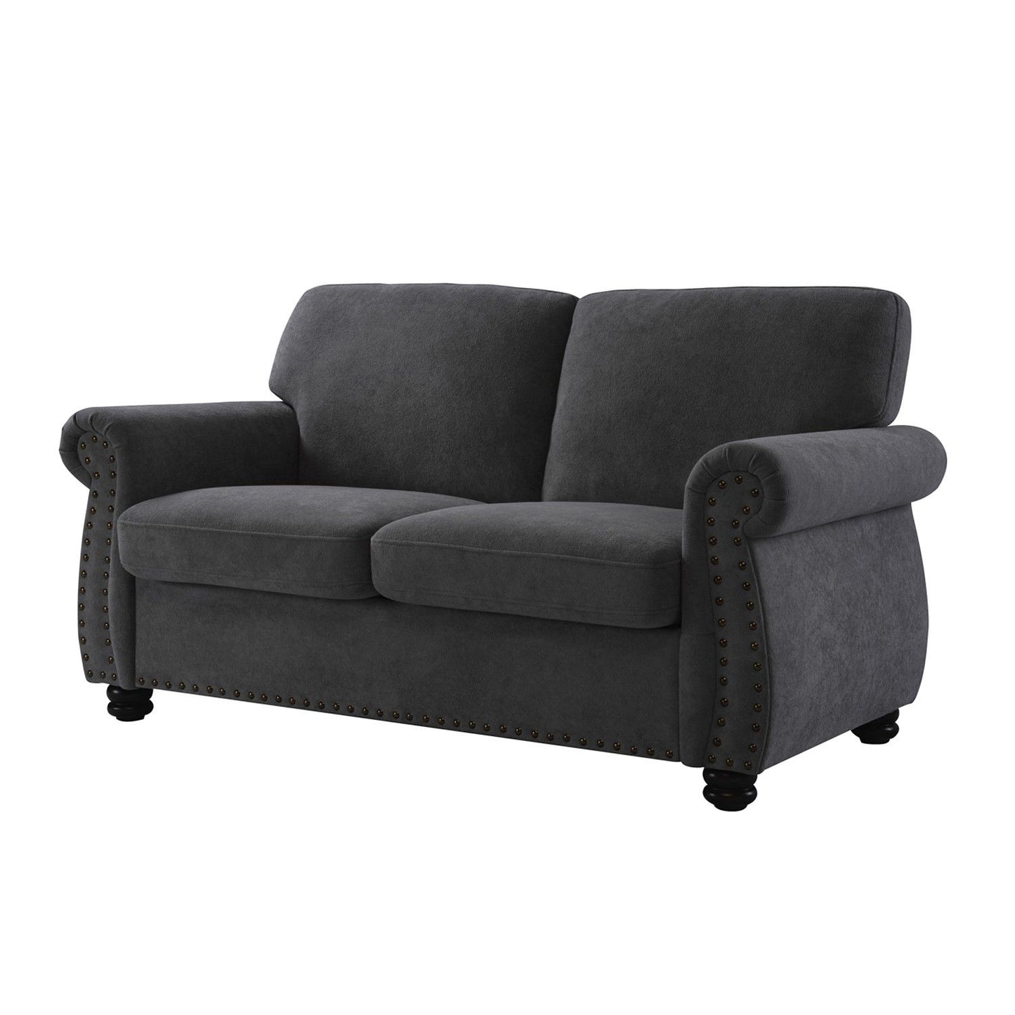 Soft Loveseat, Upholstered 2 Seater Couch, Loose Back Cushions And Turned Legs