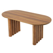 5-Piece Indoor Dining Set with Oval MDF Table and Beige PU Arm Chairs in Walnut Brown Finish