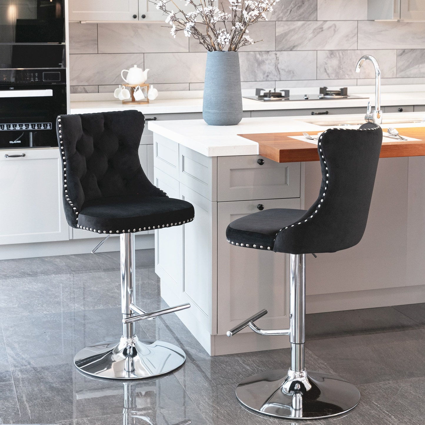 Swivel Barstools Adjusatble Seat Height From 25-33", Modern Upholstered Base Bar Stools With Backs Comfortable Tufted For Home Pub And Kitchen Island (Set of 2)