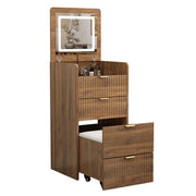 3 in 1 Vanity Desk with 3 Drawers and Rolling Stool, Compact Vanity with Flip Top Mirror and Lights, Modern Small Makeup Vanity Table (Walnut Color)