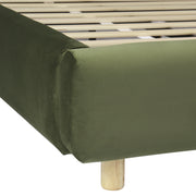 California King Size Upholstered Bed Frame With Velvet Fabric And Curve Design Thick Headboard, Solid Wood Legs, Olive Green (old sku N757P411871V)