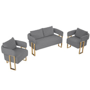 TS Modern Decorative Chair with Gold Metal Legs, Grey Teddy Fleece Upholstered Side Chair for Living Room, Dressing Area, Office, No Wheels, Combo Set