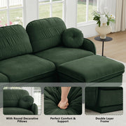 Oversize Chenille L-Shaped Sofa,Deep Seat Sofa Couch with Movable Ottoman,Exquisite round pillows and quilted back cushions,Recessed Base Frame Legs,Easy Assembly,Fits Living Room,Green
