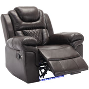 3 Pieces Recliner Sofa Sets Home Theater Seating Manual Recliner Chair & Center Console And LED Light Strip For Living Room - Brown