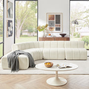 Modern Semi-Curved Modular Sectional Sofa, Vertical Stitched Chenille Soft Couch with Movable Adjustable Ottoman, Rounded Edge Wear-resistant All Season Comfort Floor Sofa for Indoor Use-Beige