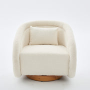 Swivel Accent Chair with Teddy Upholstery in White, 360-Degree Rotating Barrel Chair for Living Room, Bedroom, or Office, Made of Fabric and Solid Rubber Wood