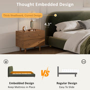 California King Size Upholstered Bed Frame With Velvet Fabric And Curve Design Thick Headboard, Solid Wood Legs, Olive Green (old sku N757P411871V)
