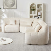 Modern Luxury Curved Corner Sectional Sofa, Chenille Modular Cloud Sofa, Beige, High-Back Oversized Four-Seater, No Assembly Required