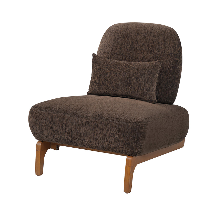 Modern Armless Accent Chair with Curved Wood Base, Linen Upholstered Slipper Chair with Lumbar Pillow, High-Back Lounge Chair for Living Room, Bedroom & Reading Nook,