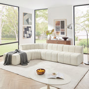 Modern Semi-Curved Modular Sectional Sofa, Vertical Stitched Chenille Soft Couch with Movable Adjustable Ottoman, Rounded Edge Wear-resistant All Season Comfort Floor Sofa for Indoor Use-Beige