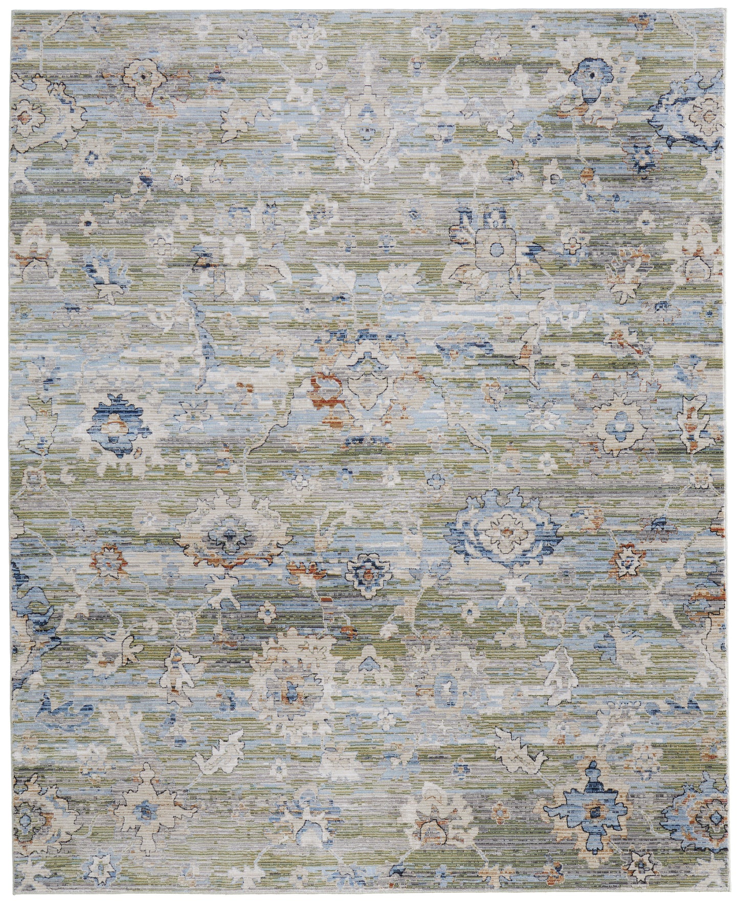 Melrose Traditional Floral & Botanical, Green/Ivory/Blue
