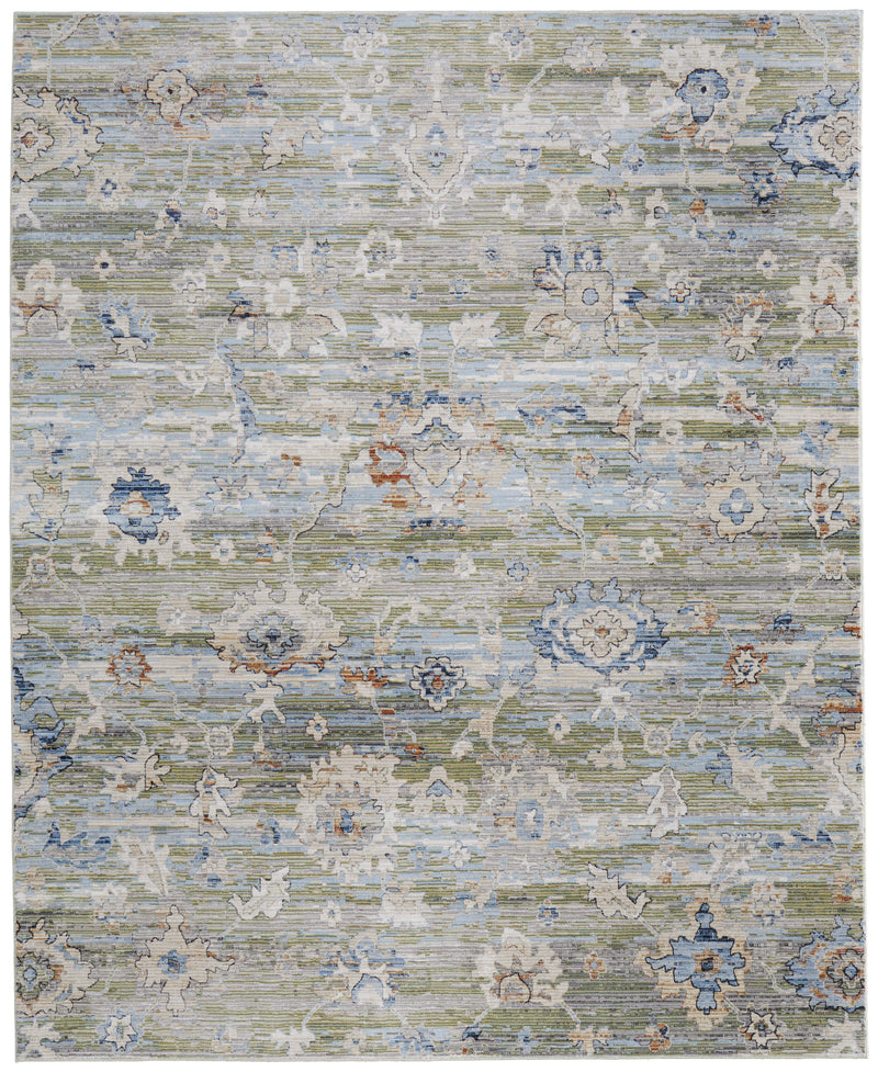 Melrose Traditional Floral & Botanical, Green/Ivory/Blue