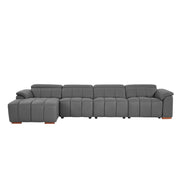 4 Seats Wall-Hugger Reclining Sofa Modern Electric Control Genuine Leather L Shaped Couch,Lounge Seat Theater Seating Furniture with USB Port, Sofa with Headrest & Footrest for Living Room,Apartment