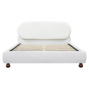 Cream-colored Boucle Upholstered Bed with Rubber Wood Foot ,Queen