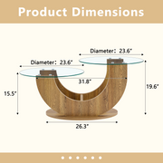 Creative U-Shaped Double-Tier Glass Coffee Table with Wood-Grain MDF Base: A Modern, Minimalist Living Room Side Table with Adjustable Height.