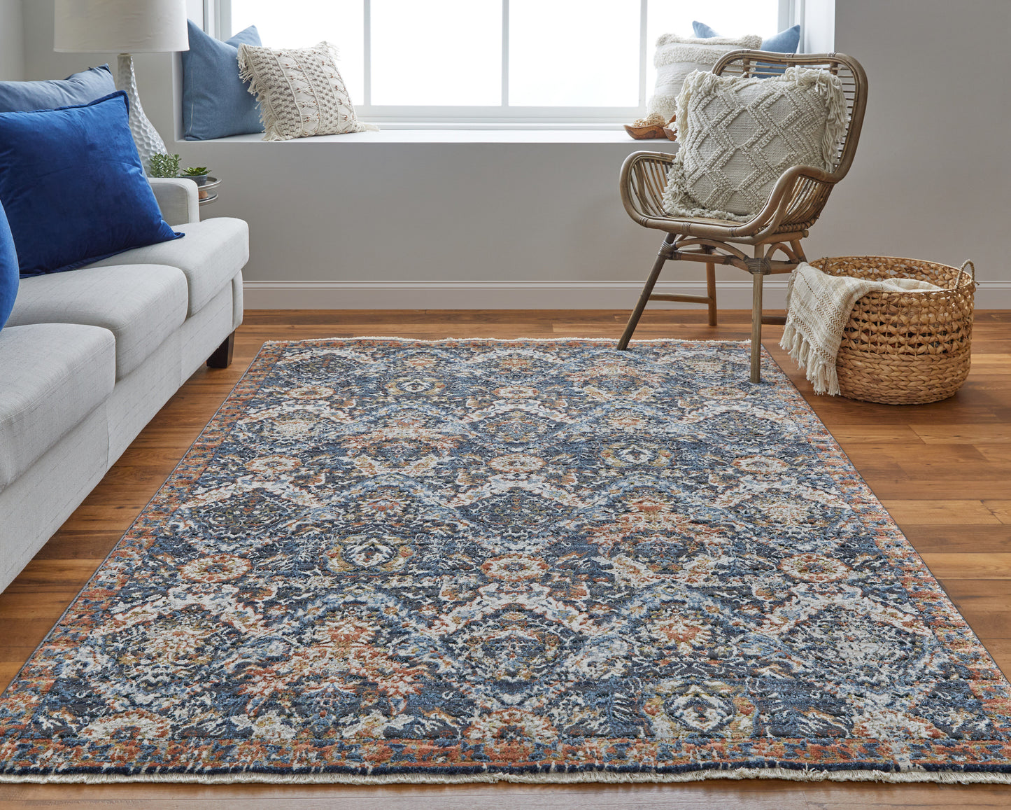 Kaia Transitional Floral & Botanical, Blue/Orange/Ivory