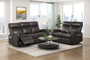 Reclining Sofa Set 2pc Espresso Faux Leather Sofa Loveseat with Side Pockets Plush Foam Comfort Modern Wall-Hugger Design Living Room Furniture