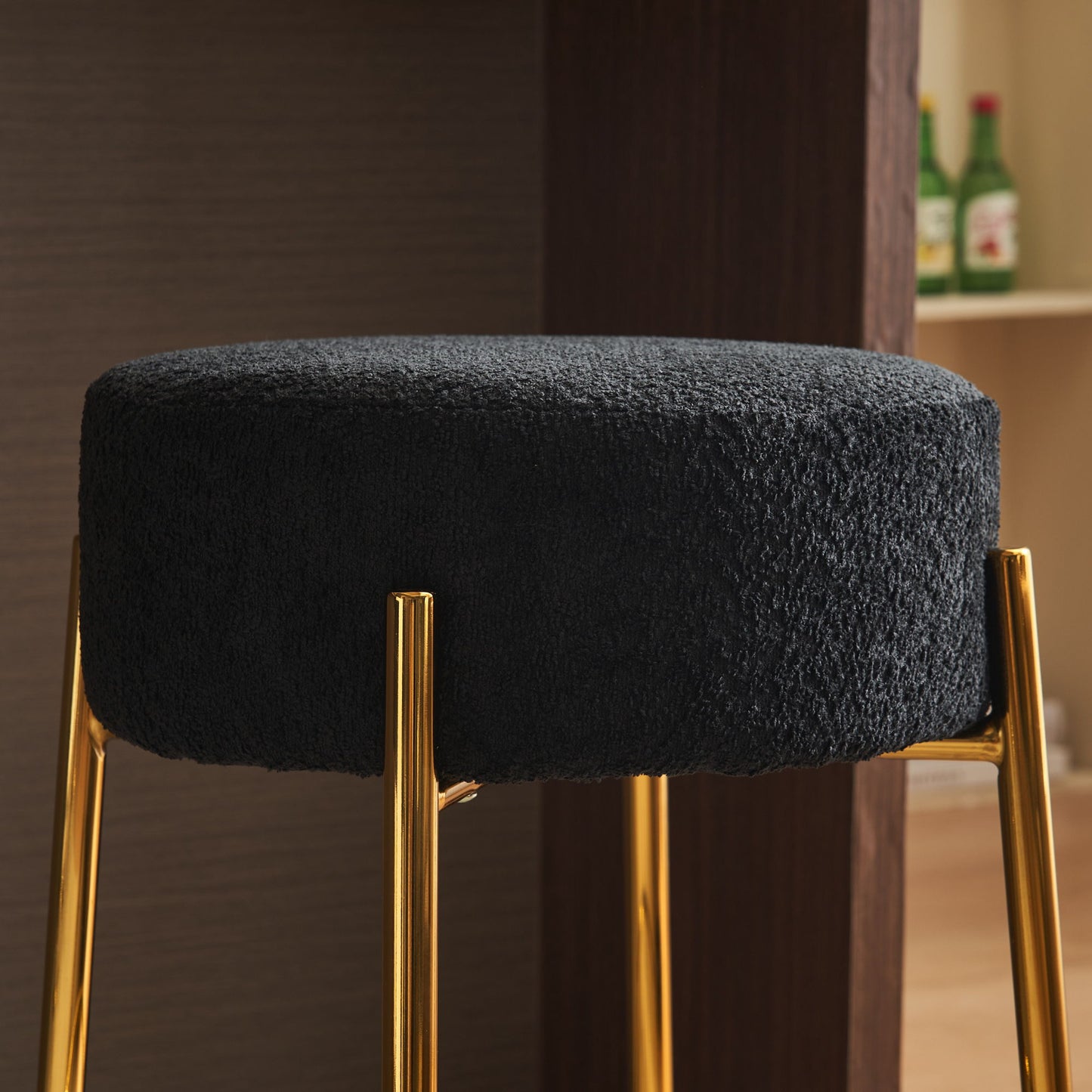 Round Bar Stools (Set of 2), Contemporary Upholstered Dining Stools For Kitchens, Coffee Shops And Bar Stores - Legs