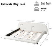 California King Size Bed Frame with Boucle Fabric, Upholstered Platform Bed with Curve-Shaped Design & Thick Headboard, White