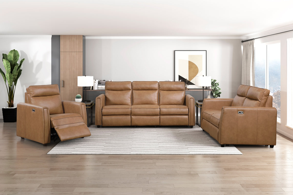 Modern Brown Power Recliner Sofa Set 3pc Sofa Loveseat Chair USB Ports Zero Wall Reclining Design Faux Leather Upholstery Furniture