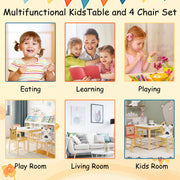 Kids Table And Chair Set With Cartoon Animals Design - White