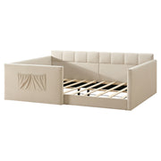 Full Size Daybed Velvet Upholstered Sofa Bed with High Side Panels and Side Entrance, Space-Saving Guest Bed with Storage Pockets, Beige