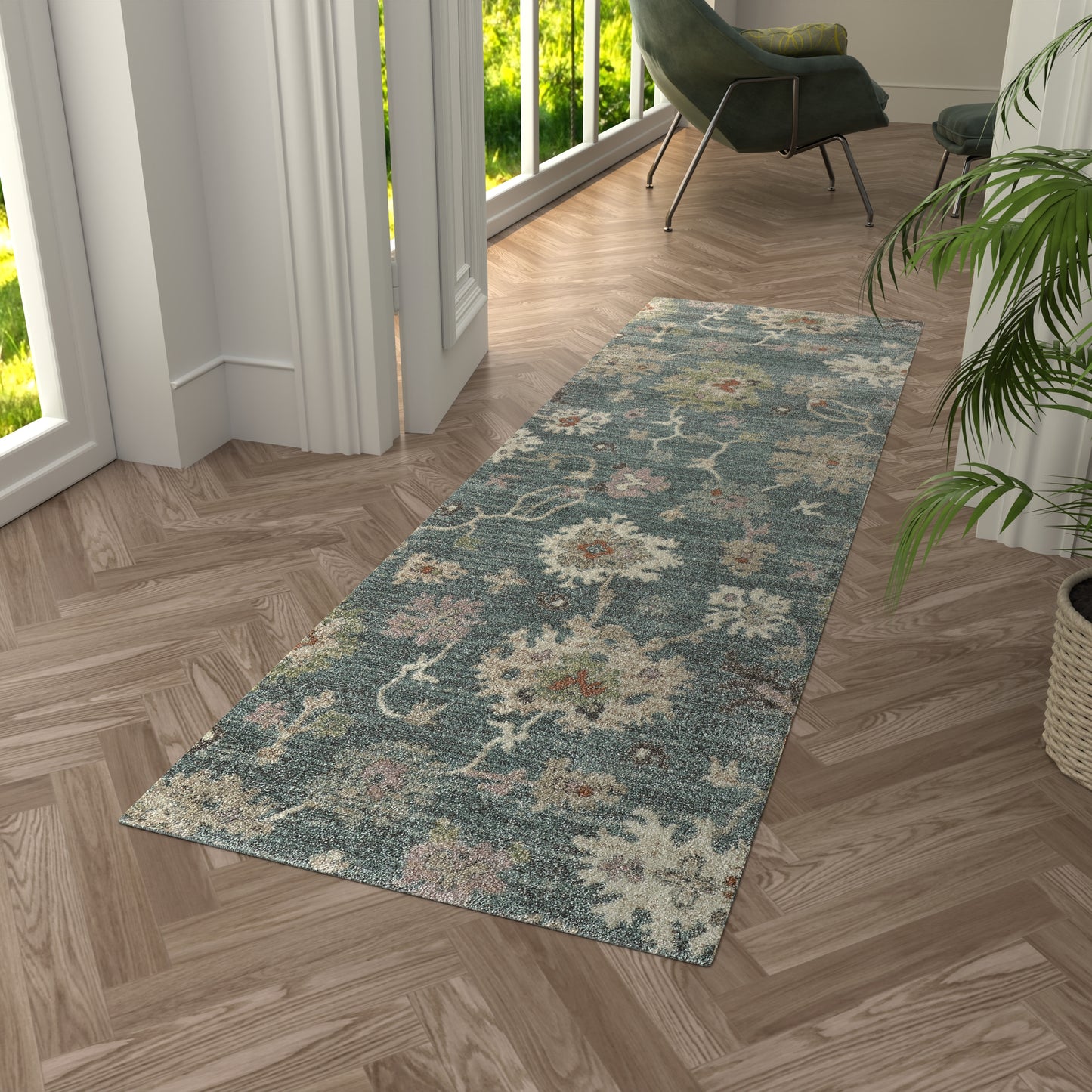Dartmouth Transitional Abstract, Blue/Ivory/Pink