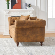 Chesterfield ‌tech Fabric Sofa,High-tech Fabric Roll Armrest Sofa,Upholstered Mid Century Modern Couch,2 Seater Couch for Living Room, Office, Apartment, Brown