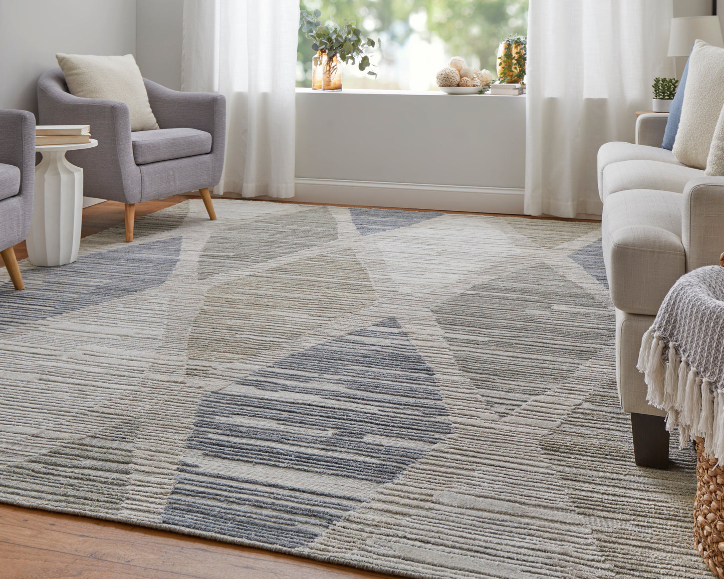 Elias Modern Diamond, Ivory/Blue/Brown