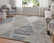 Elias Modern Diamond, Ivory/Blue/Brown