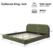 California King Size Upholstered Bed Frame With Velvet Fabric And Curve Design Thick Headboard, Solid Wood Legs, Olive Green (old sku N757P411871V)