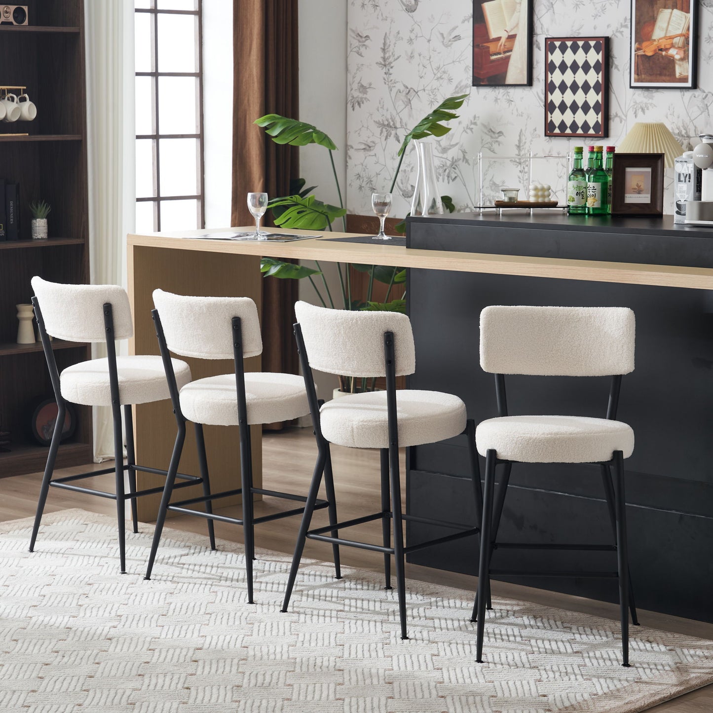 Modern Teddy Fabric Upholstered Bar Stools - Legs