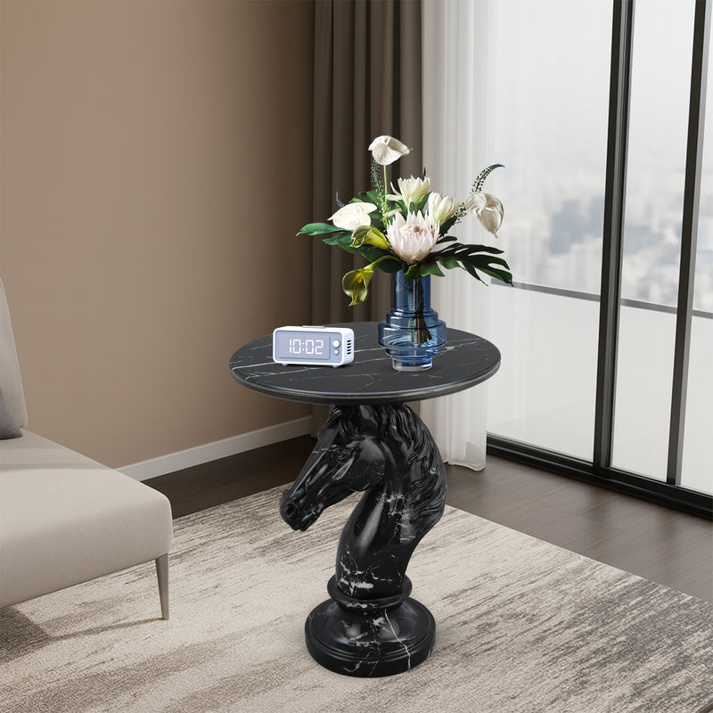 Horse Head Accent Table Animal Statue End Tables Livingroom, Black