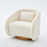 Swivel Accent Chair with Teddy Upholstery in White, 360-Degree Rotating Barrel Chair for Living Room, Bedroom, or Office, Made of Fabric and Solid Rubber Wood